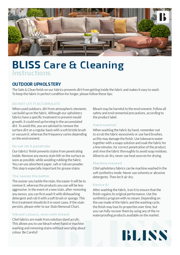 Bliss Cleaning Instructions